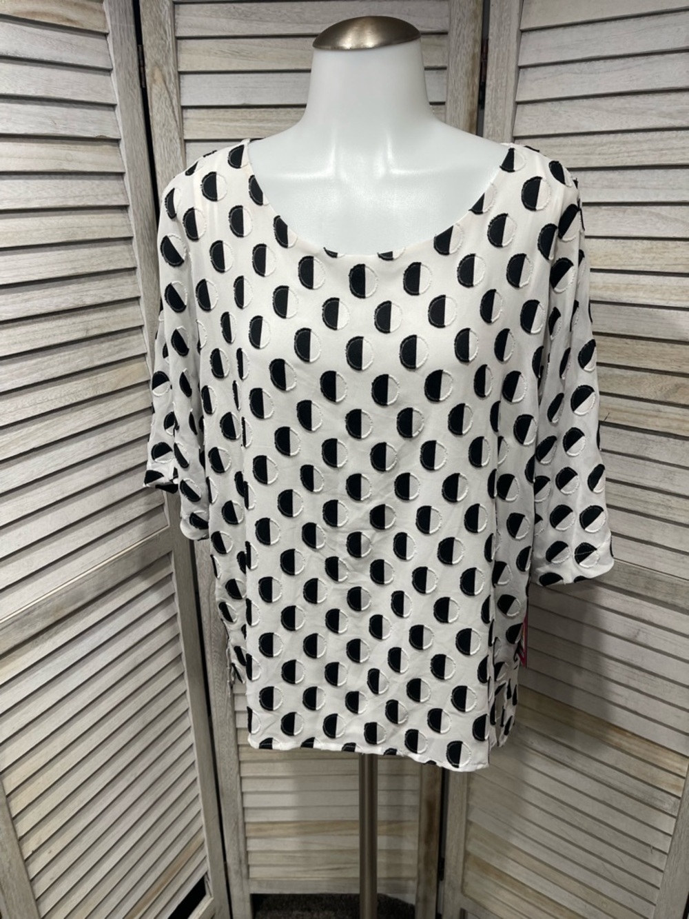 Vince Camuto White Blouse with Black Crescent Dot Print